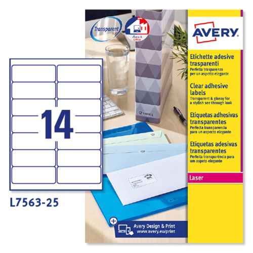 AVERY CONF 350 ETICHETTE ADESIVE PER STAMPANTI LASER MULTIUSO 99,1X38,1 mm OPACO TRASPARENTE